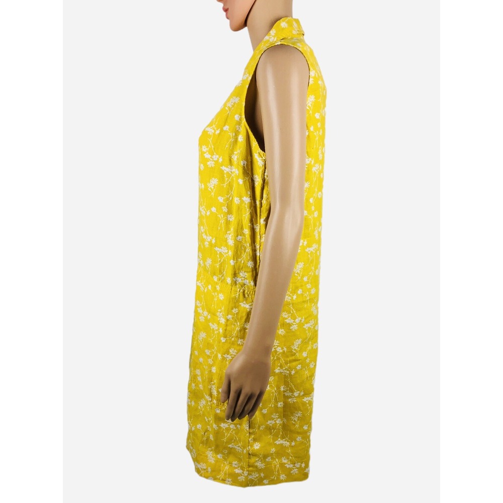 Cynthia Rowley Womens 6 Dress 100% Linen Floral Yellow Collared Casual NWT - Picture 3 of 9